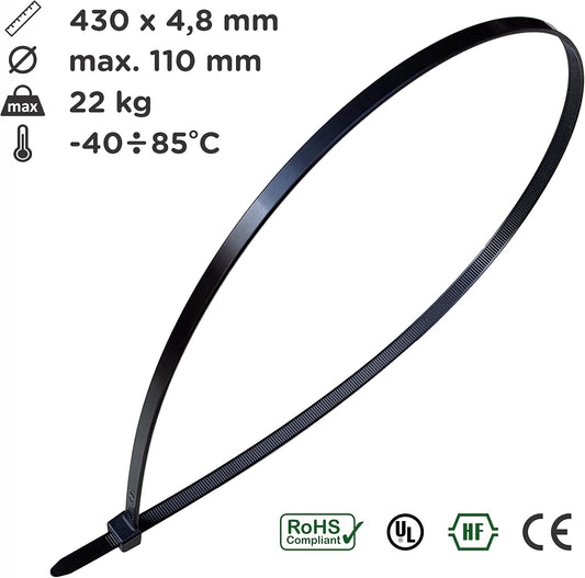 intervisio Kabelbinder 430mm x 4,8mm schwarz 100 Stück