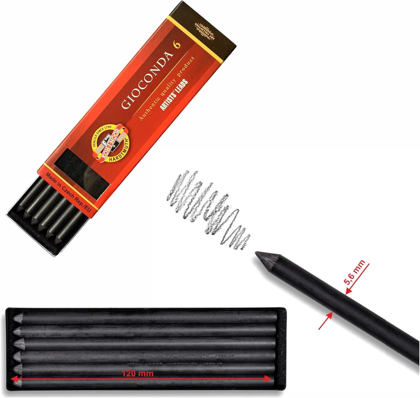 Koh-I-Noor Graphitminen 5,6 mm Härtegrad 6B x 2 für Druckbleistift + Intervisio Anspitzer/Radiergummi