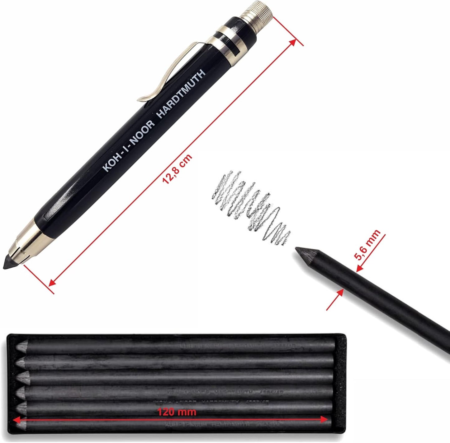 Koh-I-Noor 5359 Mechanischer Fallminenstift 5,6mm 2B 6B schwarz