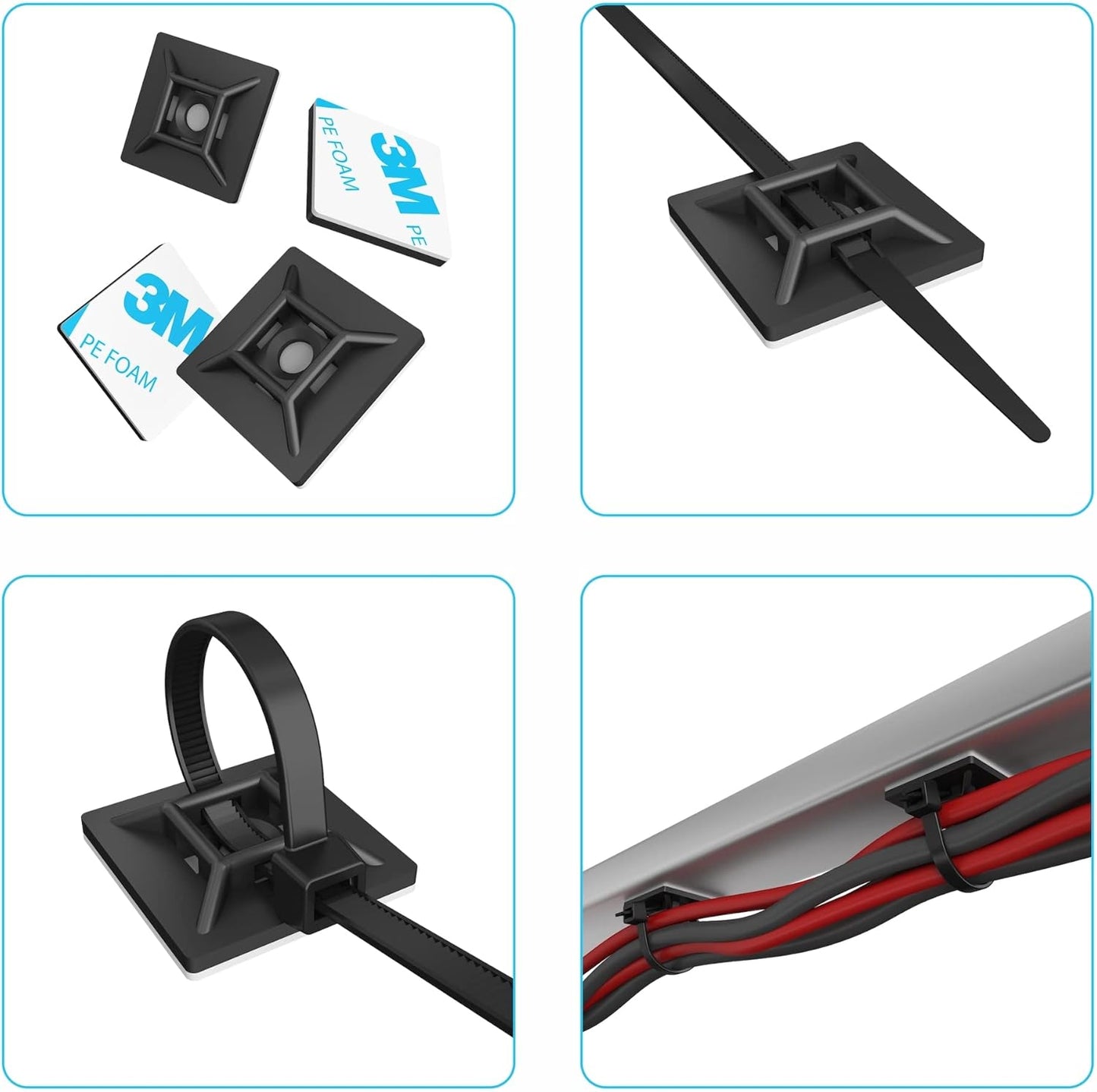 intervisio Klebesockel für Kabelbinder 28mm schwarz 200 Stück