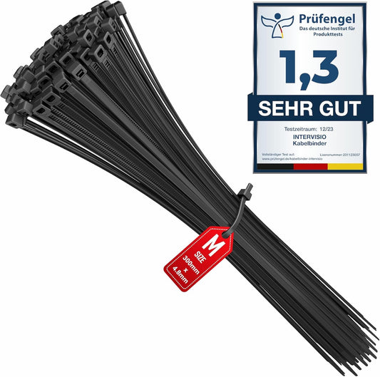 intervisio Kabelbinder 300mm x 4,8mm schwarz 100 Stück