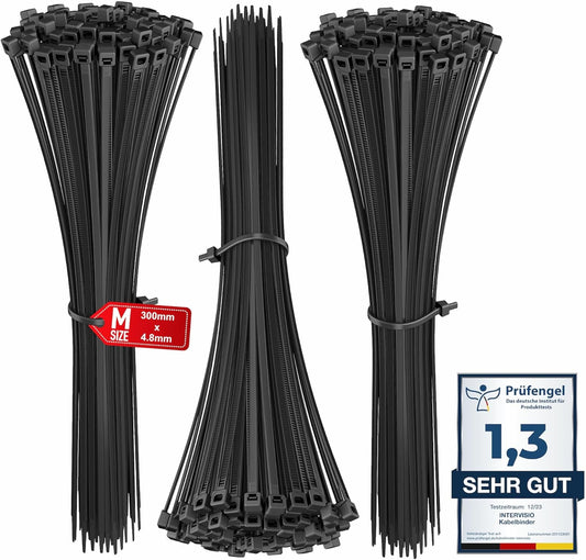 intervisio Kabelbinder 300mm x 4,8mm schwarz 300 Stück