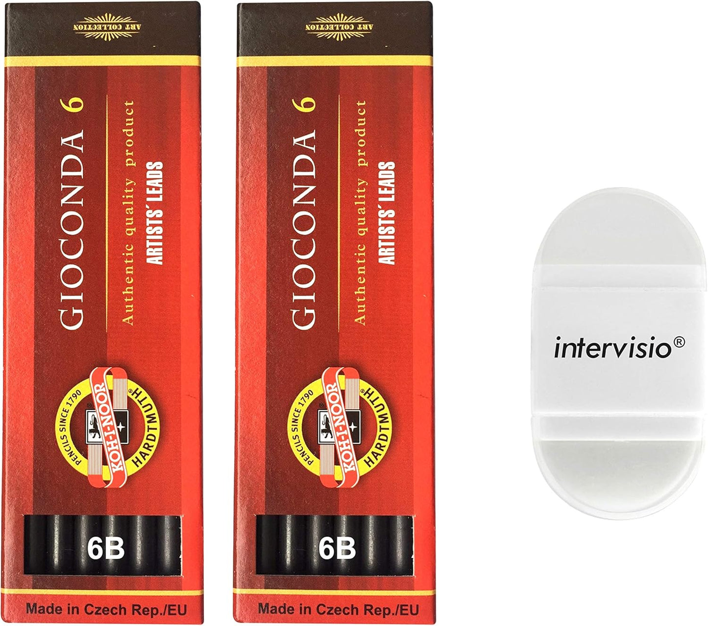 Koh-I-Noor Graphitminen 5,6 mm Härtegrad 6B x 2 für Druckbleistift + Intervisio Anspitzer/Radiergummi