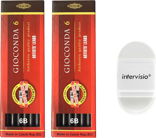 Koh-I-Noor Graphitminen 5,6 mm Härtegrad 6B x 2 für Druckbleistift + Intervisio Anspitzer/Radiergummi