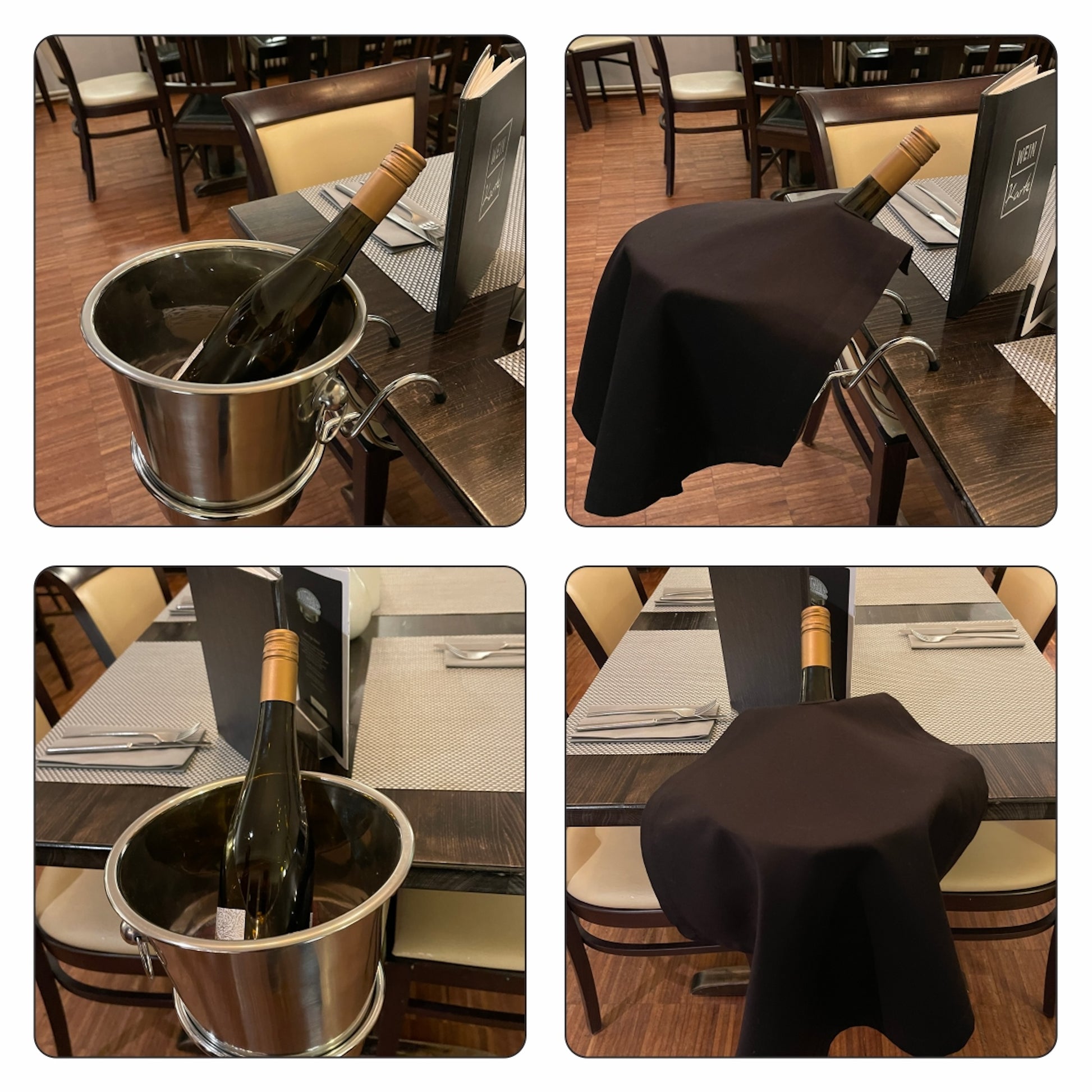 Weinservietten – Wein- Champagner- oder Sektserviette mit Öffnung für Flaschenhals– Saugfähige – Ansicht 2