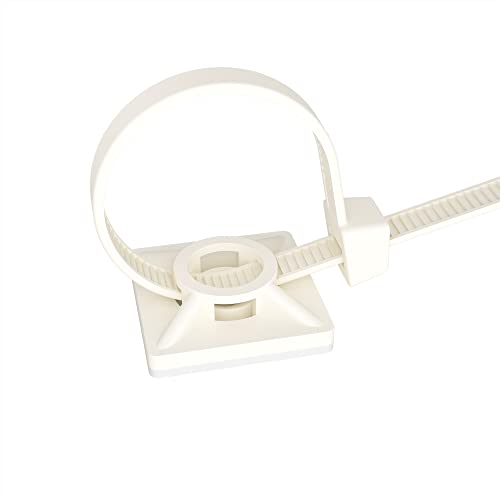 intervisio Set Kabelbinder 200mm x 2,5mm 100 Stück / Klebesockel für Kabelbinder 19mm x 19 mm, 50 Stück, weiß