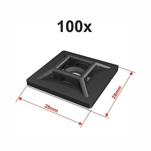 intervisio Klebesockel für Kabelbinder 28mm x 28mm, Selbstklebend Kabelschelle, schwarz, 100 Stück