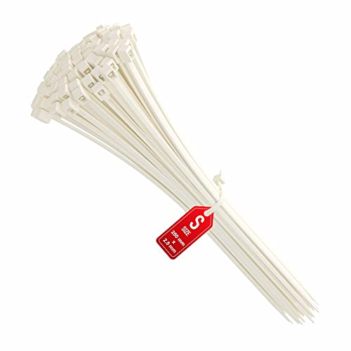 intervisio Set Kabelbinder 200mm x 2,5mm 100 Stück / Klebesockel für Kabelbinder 19mm x 19 mm, 50 Stück, weiß