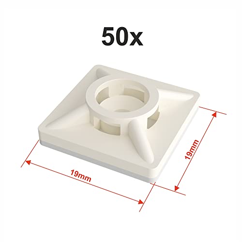 intervisio Set Kabelbinder 200mm x 2,5mm 100 Stück / Klebesockel für Kabelbinder 19mm x 19 mm, 50 Stück, weiß