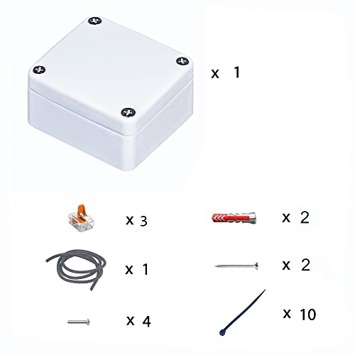 Anschlussdose ABS Gehäuse 65 x 58 x 35mm weiß mit Schraube Dübbel Dichtung Klemme und Kabelbinder