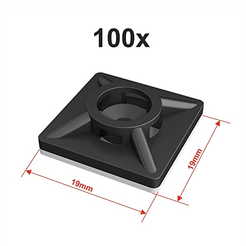 intervisio Klebesockel für Kabelbinder 19mm x 19mm, Selbstklebend Kabelschelle, schwarz, 100 Stück