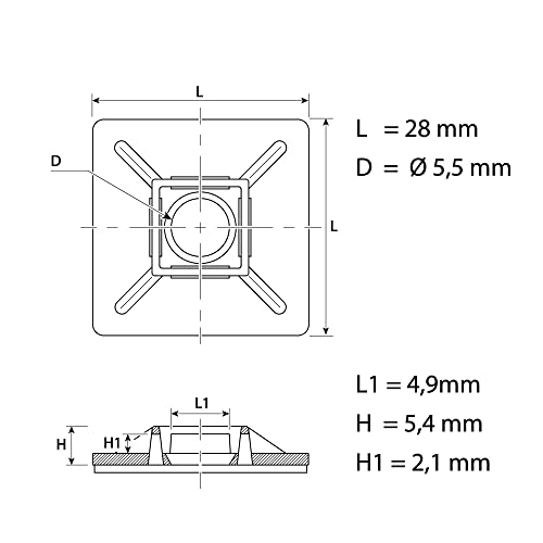 intervisio Klebesockel für Kabelbinder 28mm x 28mm, Selbstklebend Kabelschelle, schwarz, 100 Stück