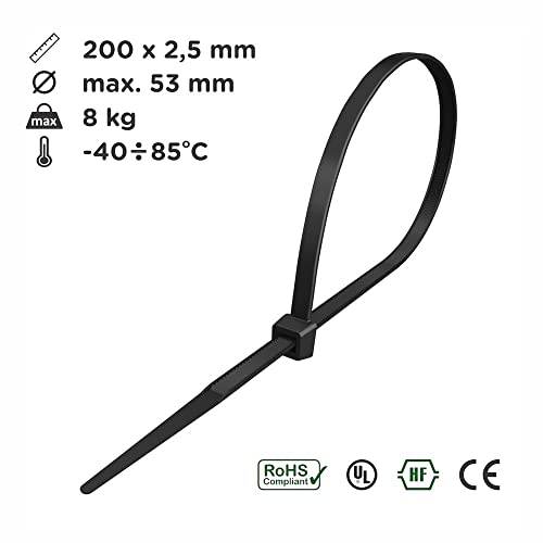 Kabelbinder schwarz UV-beständig 2,5x203mm 100 Stk.