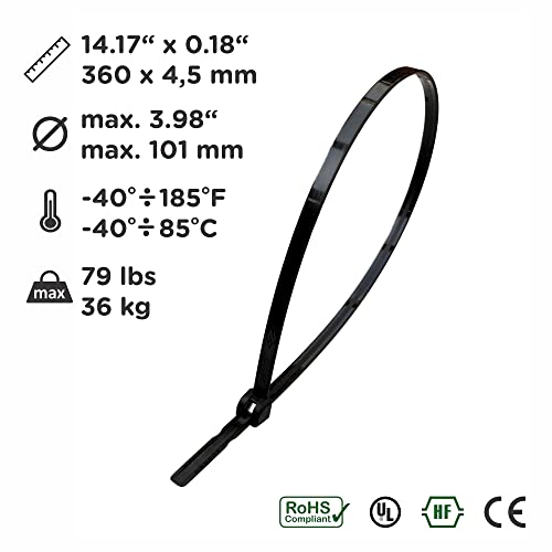Kabelbinder mit Metallzunge schwarz 200mm x 3,5mm UV beständig 100 Stück