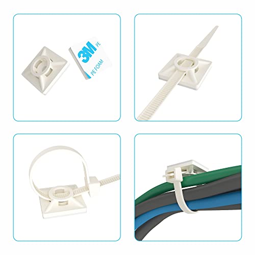 intervisio Klebesockel für Kabelbinder 19mm x 19mm, Selbstklebend Kabelschelle, weiß, 100 Stück