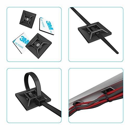 intervisio Klebesockel für Kabelbinder 28mm x 28mm, Selbstklebend Kabelschelle, schwarz, 100 Stück
