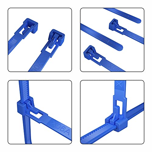 intervisio Kabelbinder Wiederverschließbar, 350mm x 7,6mm, 100 Stück, Blau