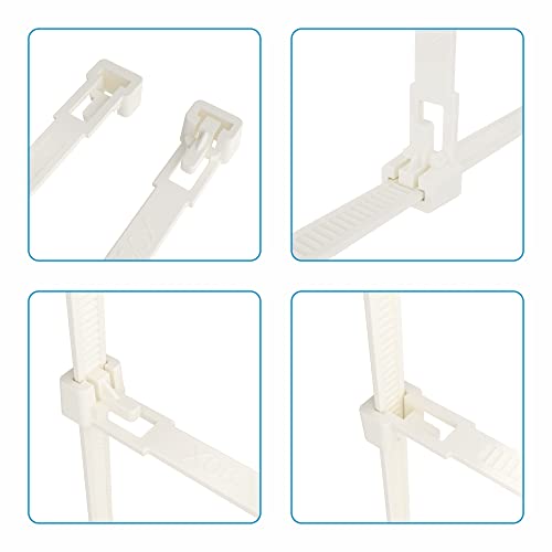 intervisio Kabelbinder Wiederverschließbar, 300mm x 7,6mm, 100 Stück, Weiß