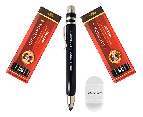 Koh-I-Noor 5359 Fallminenstift 5,6 mm - Graphitminen Set 4865 6B intervisio Bleistiftspitzer mit Radiergummi