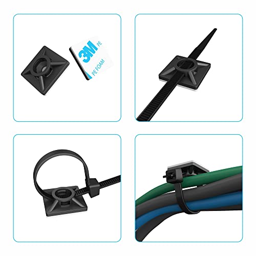 intervisio Klebesockel für Kabelbinder 19mm x 19mm, Selbstklebend Kabelschelle, schwarz, 100 Stück