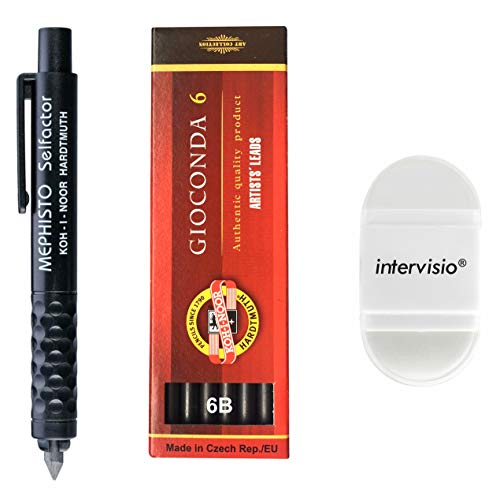 Koh-I-Noor 5301 Fallminenstift 5,6 mm - Graphitminen Set 4865 6B und Bleistiftspitzer mit Radiergummi