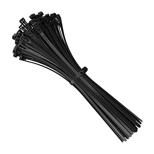 intervisio Kabelbinder Wiederverschließbar, 200mm x 7,6mm, 100 Stück, Schwarz