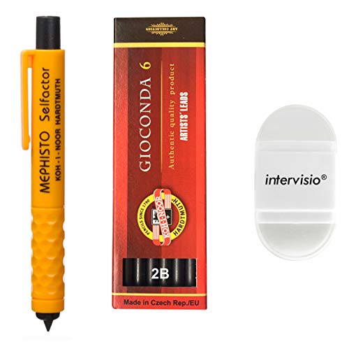 Koh-I-Noor 5301 Fallminenstift 5,6 mm - Graphitminen Set 4865 2B und Bleistiftspitzer mit Radiergummi