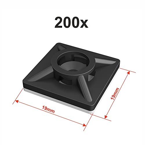 intervisio Klebesockel für Kabelbinder 19mm x 19mm, Selbstklebend Kabelschelle, schwarz, 200 Stück