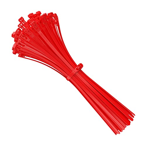 intervisio Kabelbinder Wiederverschließbar, 200mm x 7,6mm, 100 Stück, Rot