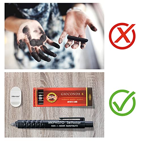 Koh-I-Noor 5301 Fallminenstift 5,6 mm - Graphitminen Set 4865 6B und Bleistiftspitzer mit Radiergummi