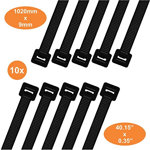 Kabelbinder Extra Lang Industriequalität - 1000mm x 9mm, UV-beständig schwarz, 10 Stück