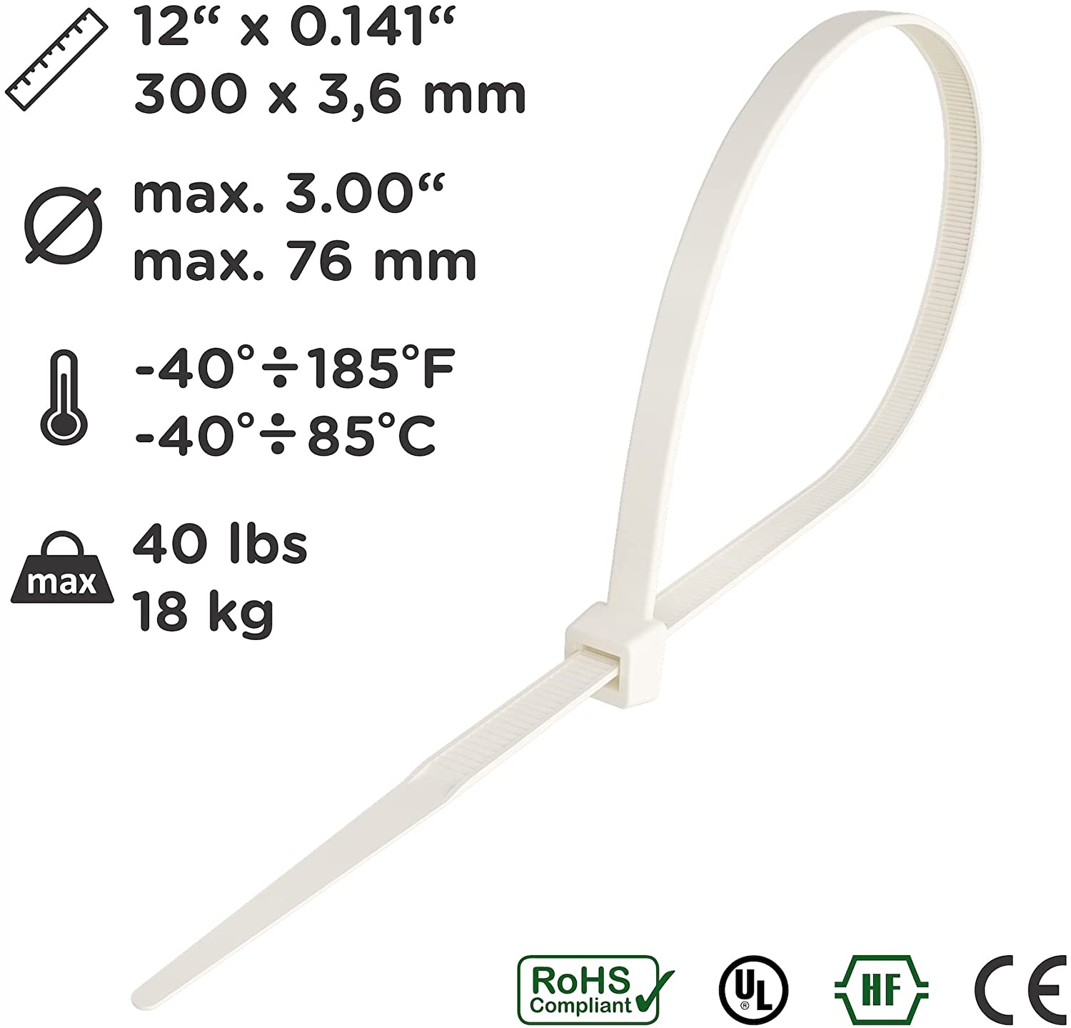 Knotenband kabelbinder 180 mm , weiß Kabelbinder 25 Stück