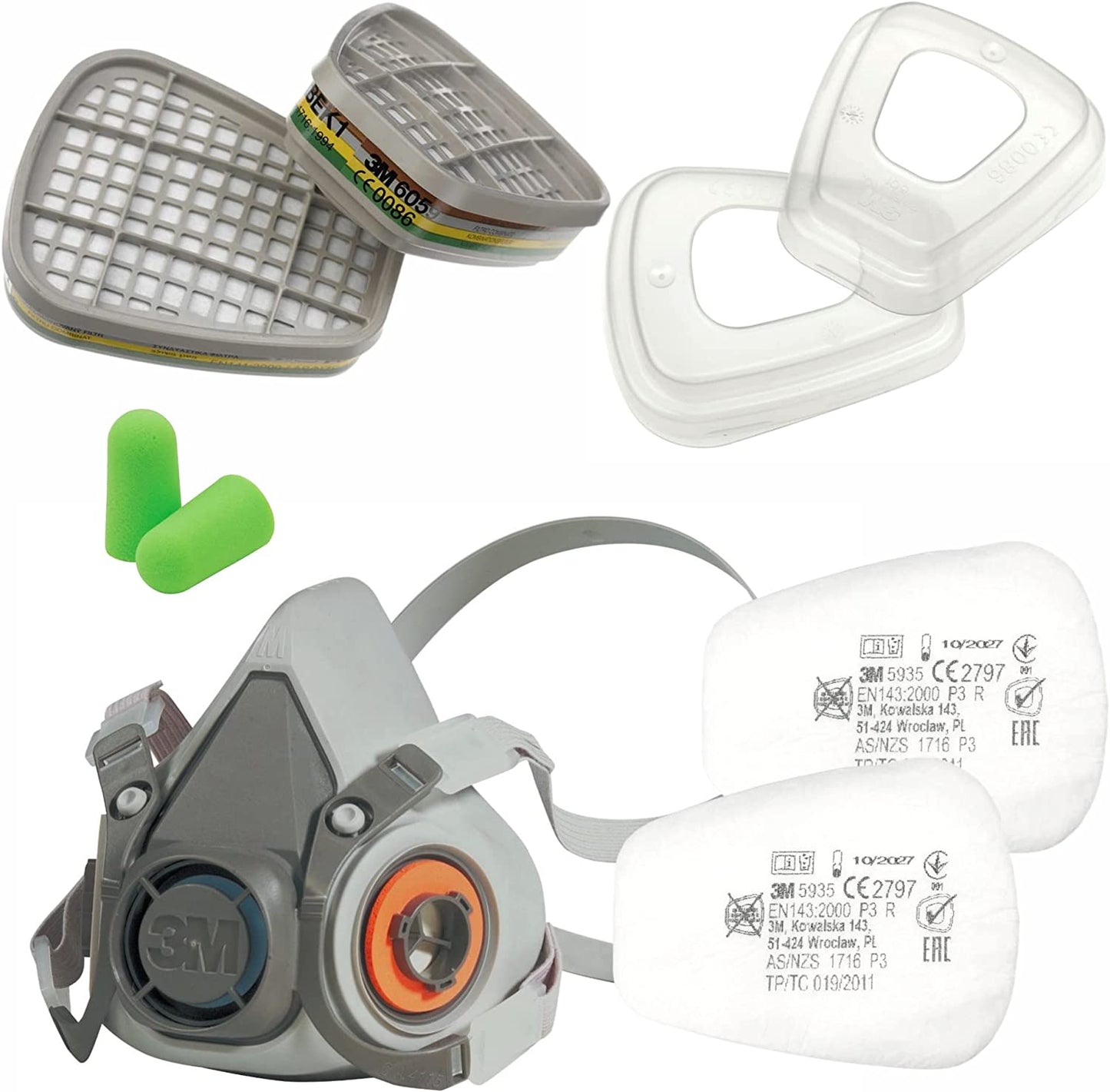 3M Set Halbmaske Serie 6000 Größe S 6100 mit Gasfilter 6059 ABEK1 Partikelfilter 5935 P3 R Filter